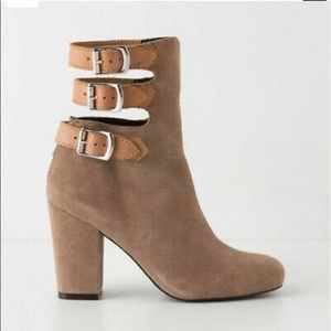 Anthropologie Pied Juste Tan Suede Buckle Zip Boot